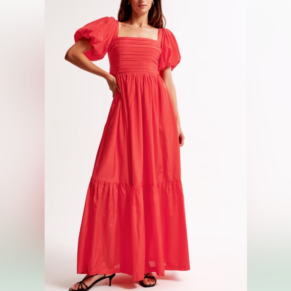 Abercrombie & Fitch Emerson Drama Bow-Back Bright Red Maxi Dress